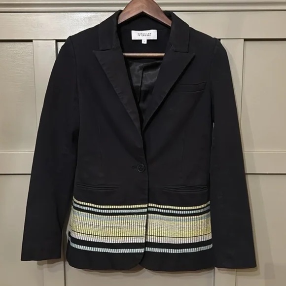 Derek Lam 10 Crosby Embroidered Hem Blazer Jacket Black Stretch Cotton Size 0 - Picture 11 of 12